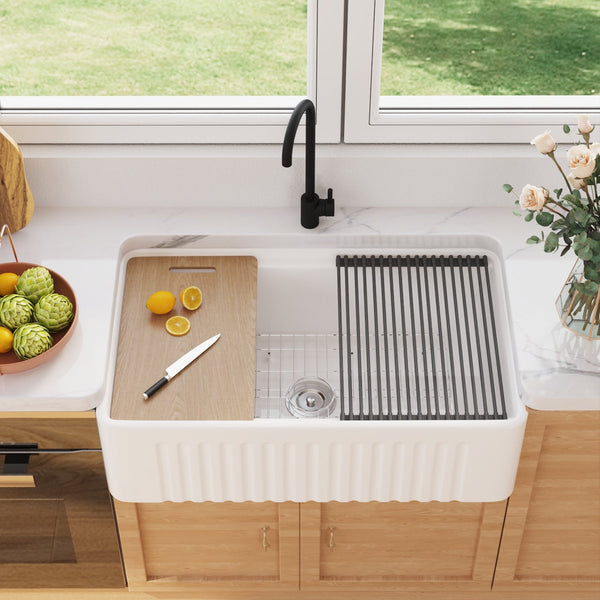 DV-1K0065 33" L X 20" W Rectangular Workstation Farmhouse Kitchen Sink, Easy-Cleaning