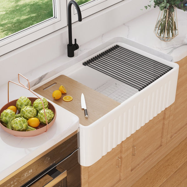 DV-1K0065 33" L X 20" W Rectangular Workstation Farmhouse Kitchen Sink, Easy-Cleaning