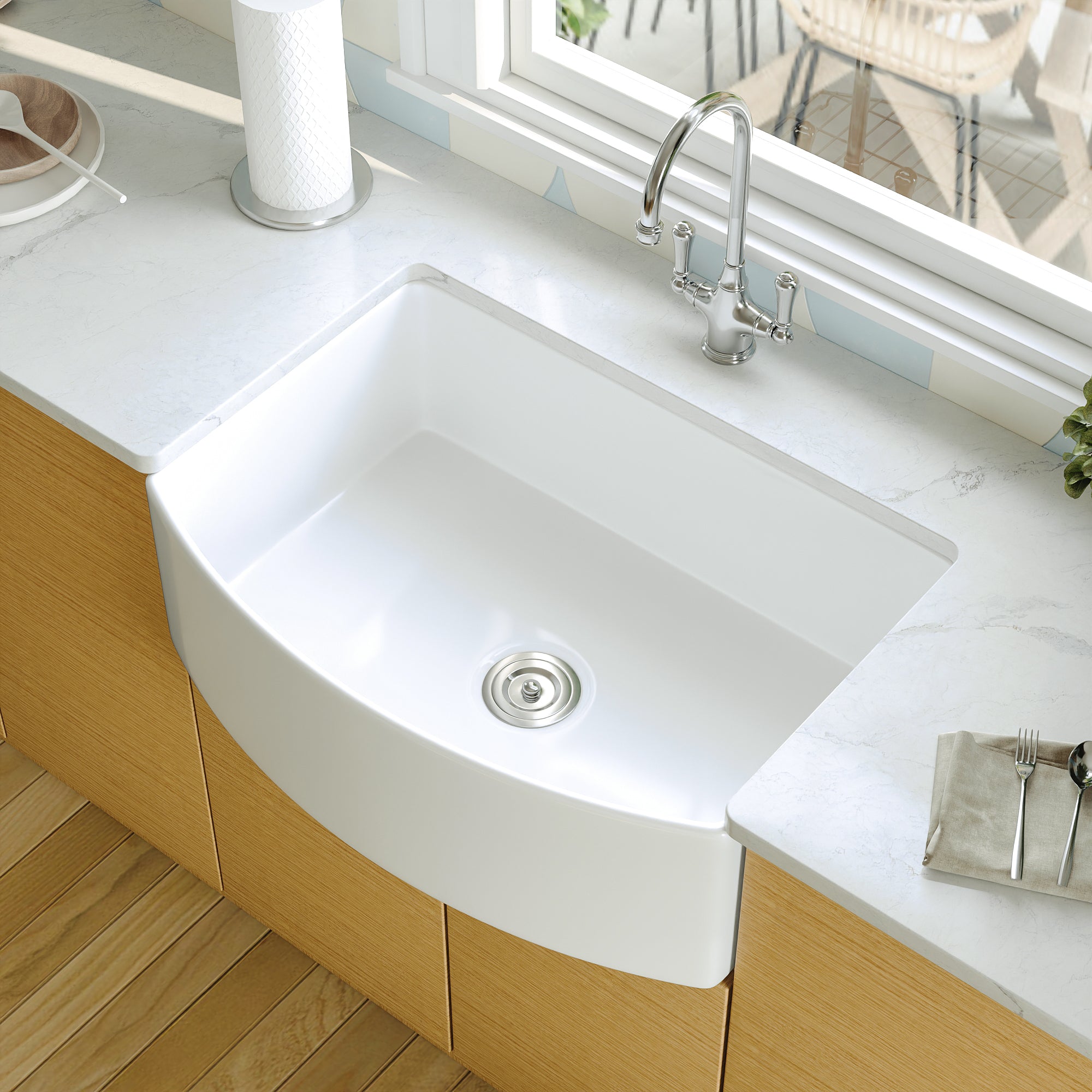 GROVE 33" L x 21" W Farmhouse Kitchen Sink, Corrosion-Resistant With Multiple Sizes