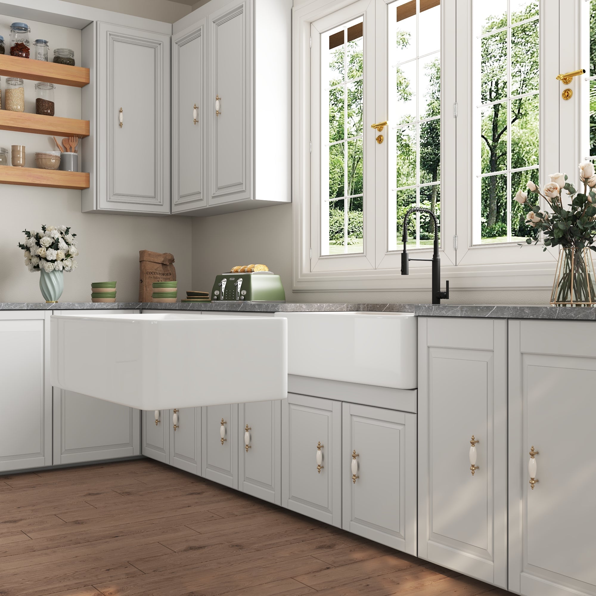 33"L X 20"W / 24"L X 20"W Rectangular Workstation Farmhouse Kitchen Sink, Smooth Surface