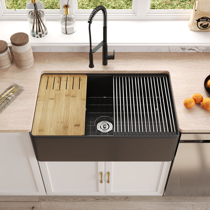 33"L X 20"W / 24"L X 20"W Rectangular Workstation Farmhouse Kitchen Sink, Smooth Surface