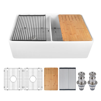 33" L X 20" W Rectangular Workstation Farmhouse Kitchen Sink, Shatter-Resistant