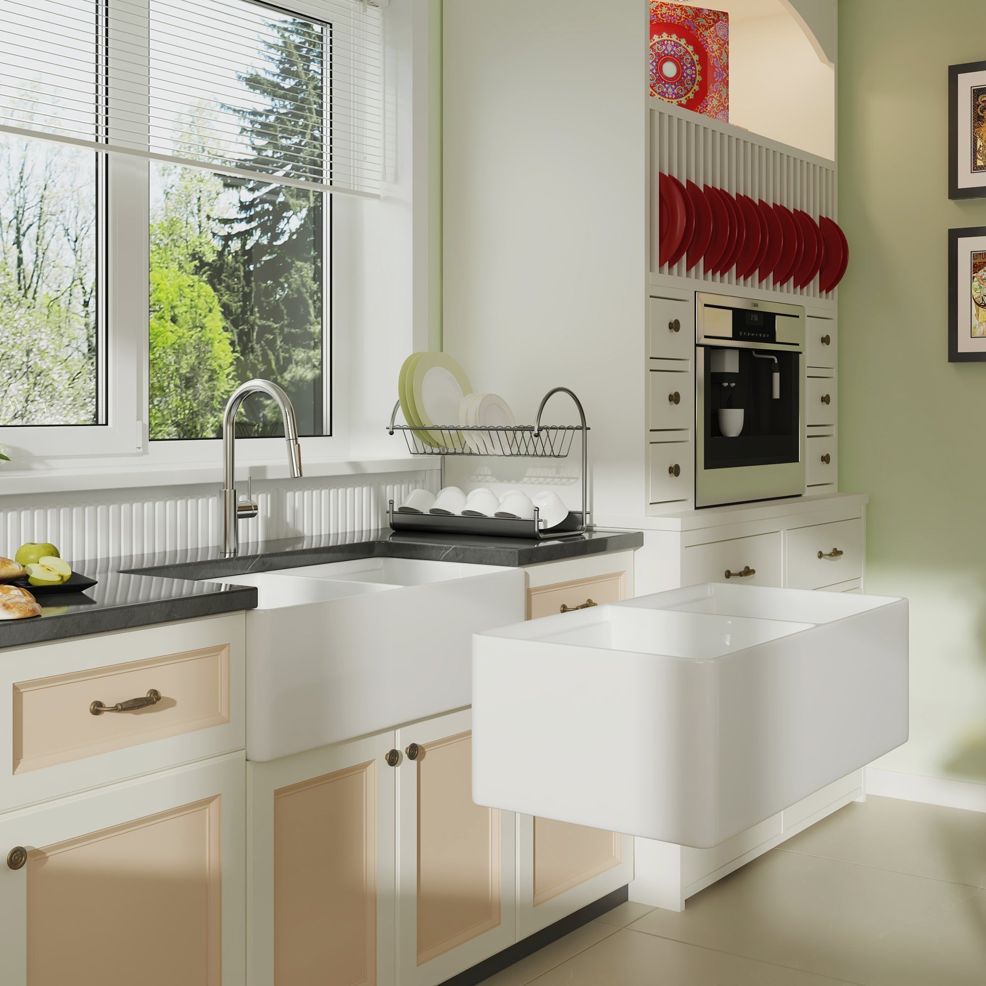 33" L X 20" W Rectangular Workstation Farmhouse Kitchen Sink, Shatter-Resistant