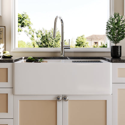 33" L X 20" W Rectangular Workstation Farmhouse Kitchen Sink, Shatter-Resistant