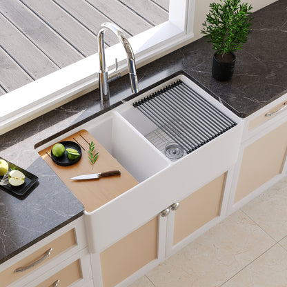 33" L X 20" W Rectangular Workstation Farmhouse Kitchen Sink, Shatter-Resistant