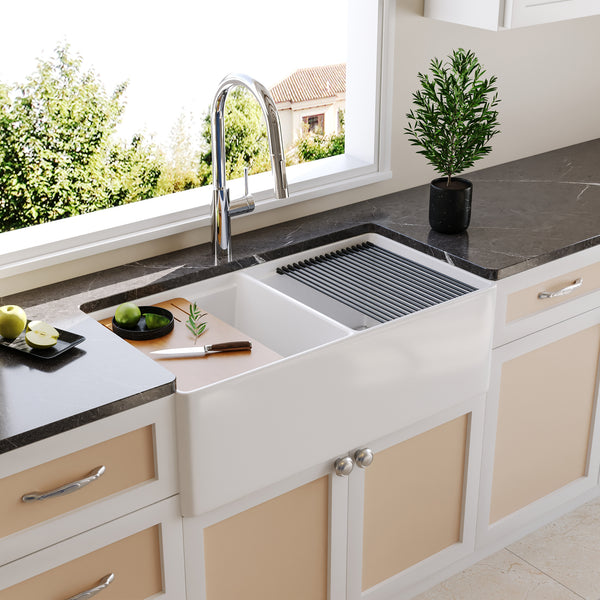 33" L X 20" W Rectangular Workstation Farmhouse Kitchen Sink, Shatter-Resistant