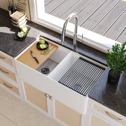 33" L X 20" W Rectangular Workstation Farmhouse Kitchen Sink, Shatter-Resistant