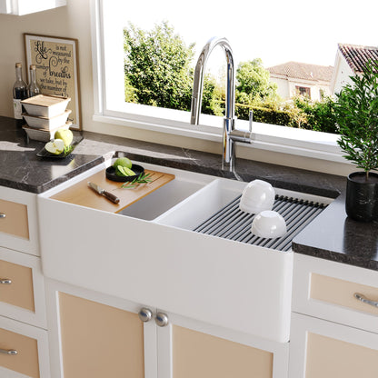 33" L X 20" W Rectangular Workstation Farmhouse Kitchen Sink, Shatter-Resistant