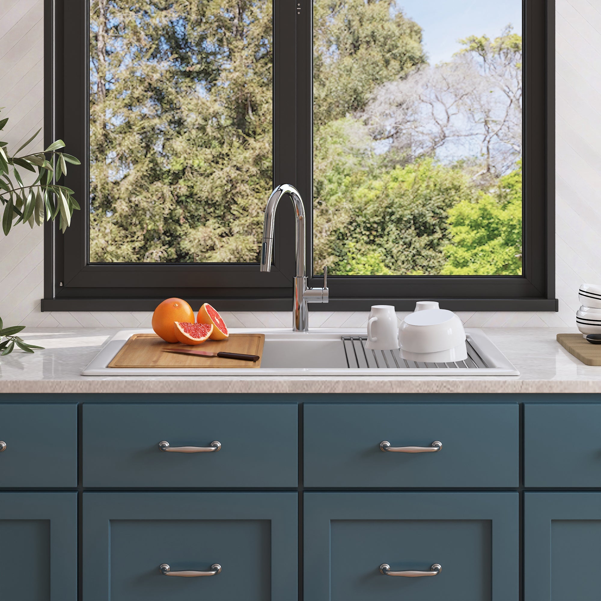 32.68"L X 21.85" W Rectangular Workstation Farmhouse Kitchen Sink, Smooth Surface