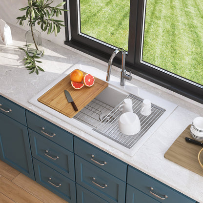 32.68"L X 21.85" W Rectangular Workstation Farmhouse Kitchen Sink, Smooth Surface