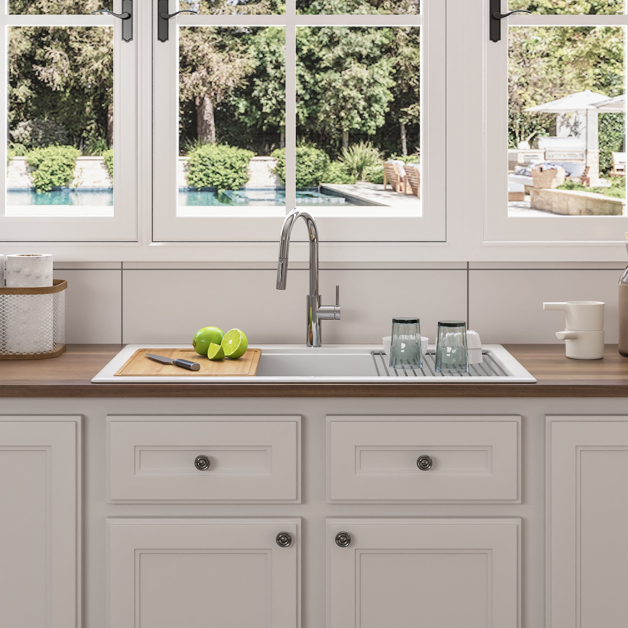 32.68"L X 21.85" W Rectangular Workstation Farmhouse Kitchen Sink, Smooth Surface