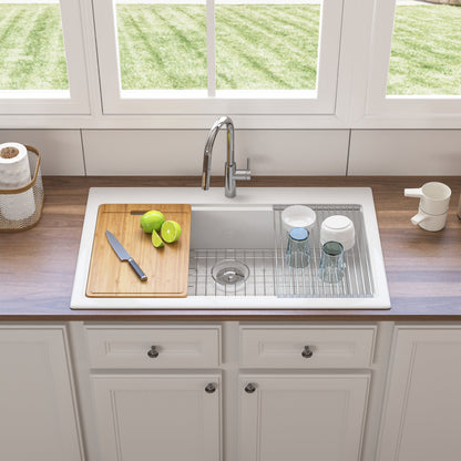 32.68"L X 21.85" W Rectangular Workstation Farmhouse Kitchen Sink, Smooth Surface