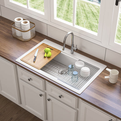 32.68"L X 21.85" W Rectangular Workstation Farmhouse Kitchen Sink, Smooth Surface