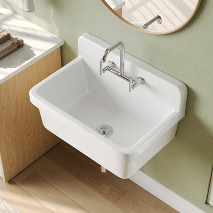 24" L x 19" W Rectangular Laundry Sink Utility Kitchen Sink, Wall-Mount With Multiple Sizes
