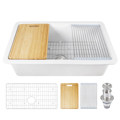 33" L X 19" W Rectangular Workstation Undermount Kitchen Sink, Shatter-Resistant