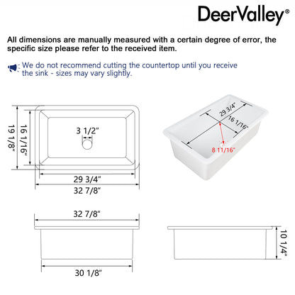 33" L X 19" W Rectangular Workstation Undermount Kitchen Sink, Shatter-Resistant