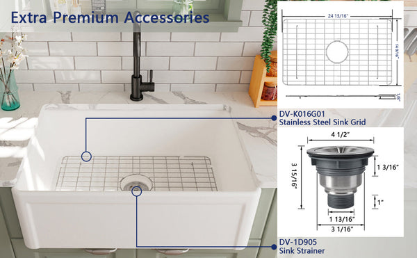 DeerValley DV-1K016 Harvest 30" L x 20" W Farmhouse Ceramic Large Capacity Kitchen Sink with Apron Front Designed