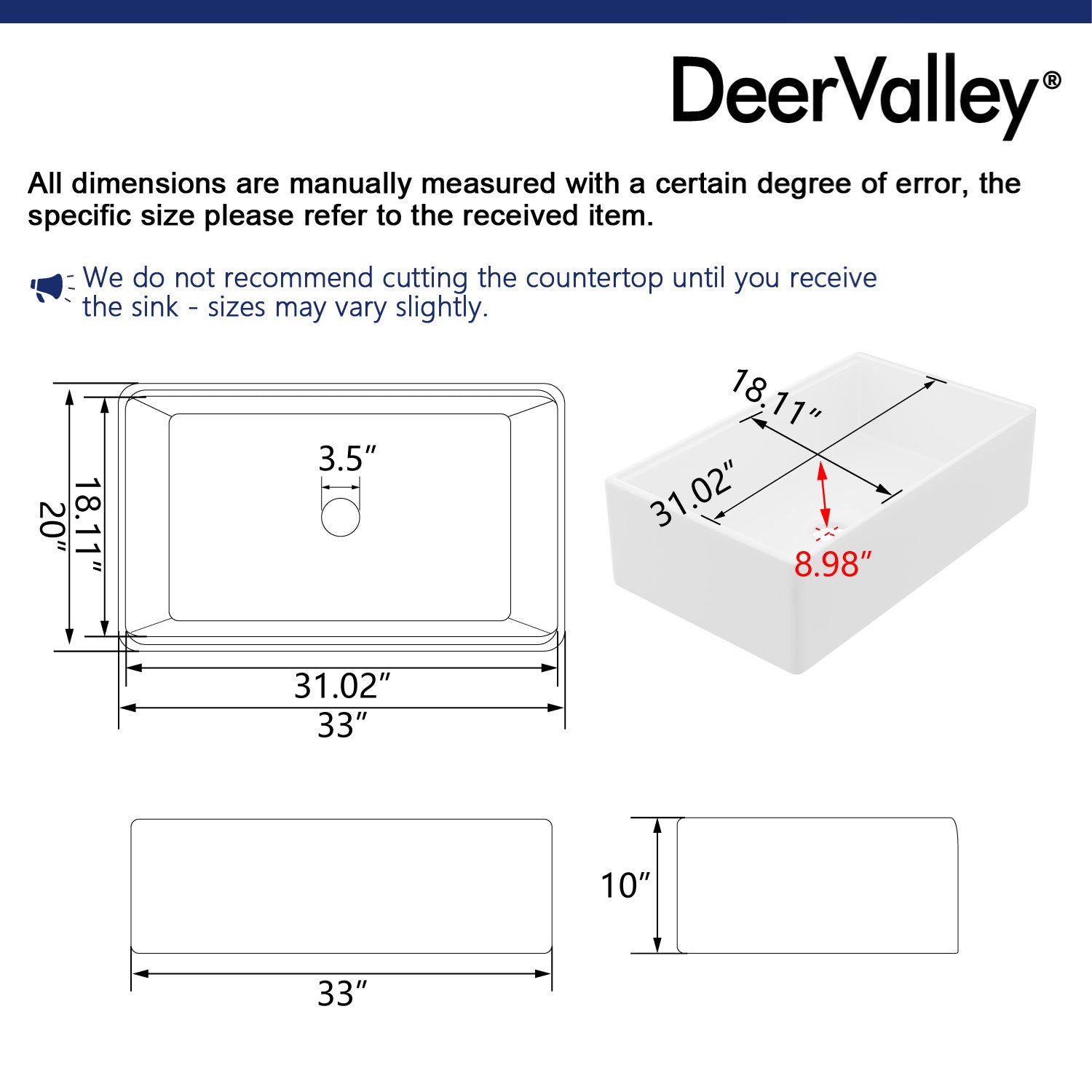 33"x20" Rectangular Workstation Kitchen Sink, Single Bowl With Multiple Colors