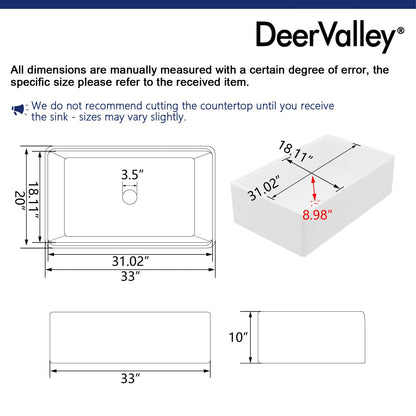 33"x20" Rectangular Workstation Kitchen Sink, Single Bowl With Multiple Colors