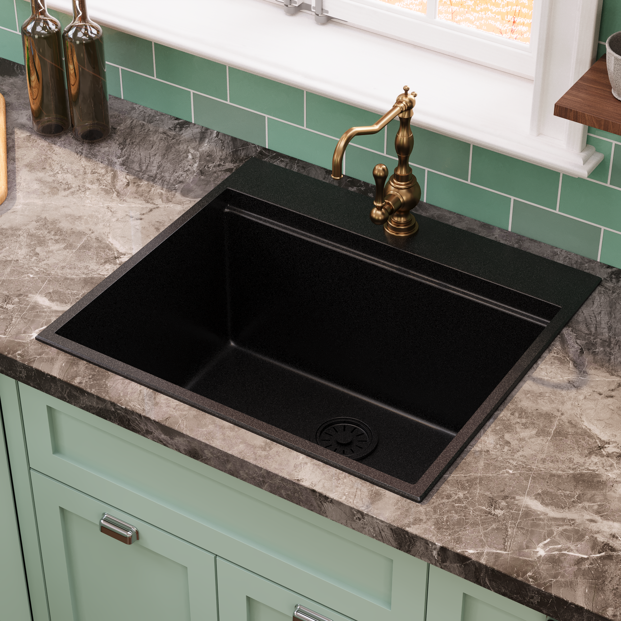 PERCH 22" D Rectangular Drop-in Kitchen Sink, Granite Composite With Multiple Styles