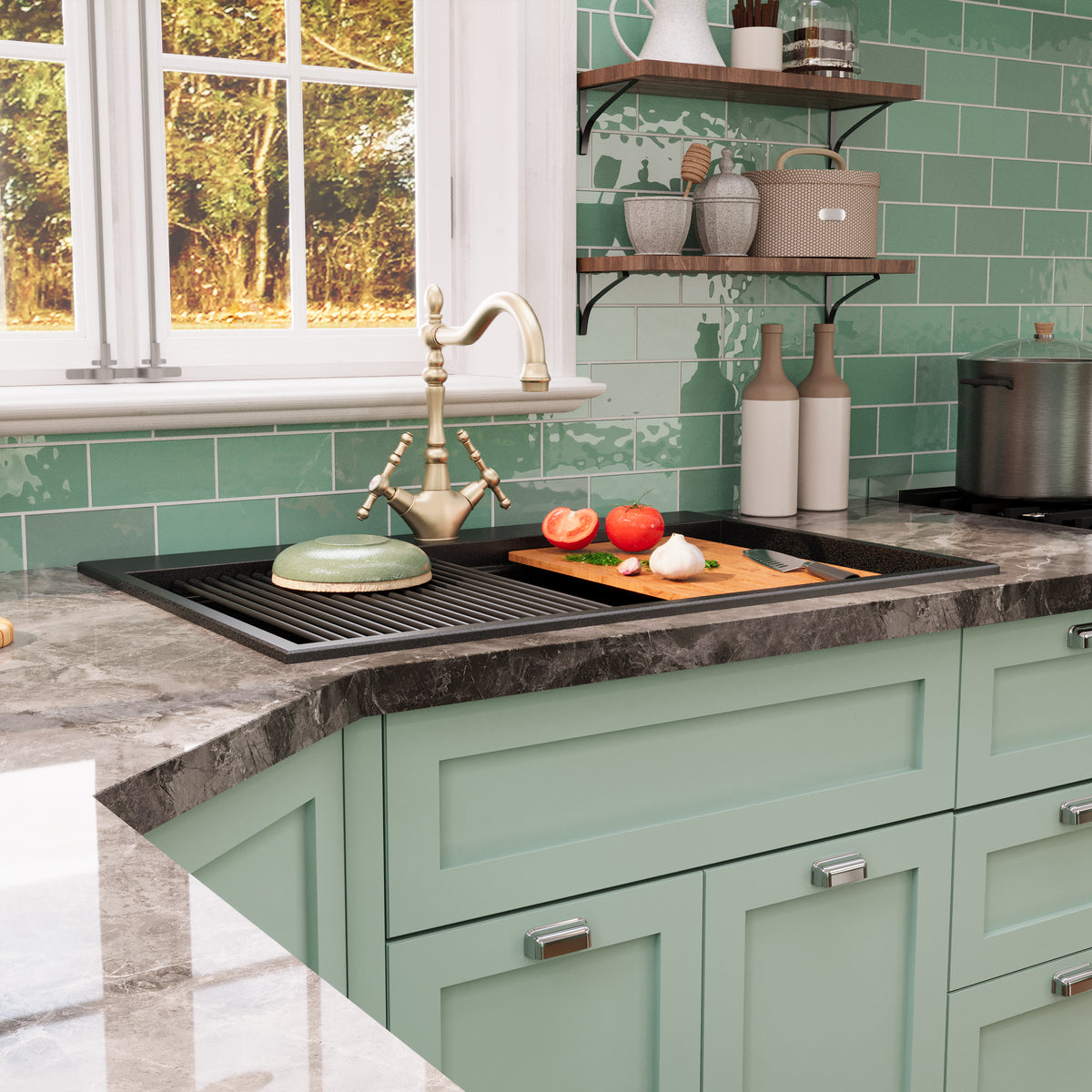 DeerValley DV-1K0170 Granite Composite Kitchen Sink with Cutting Board Kit