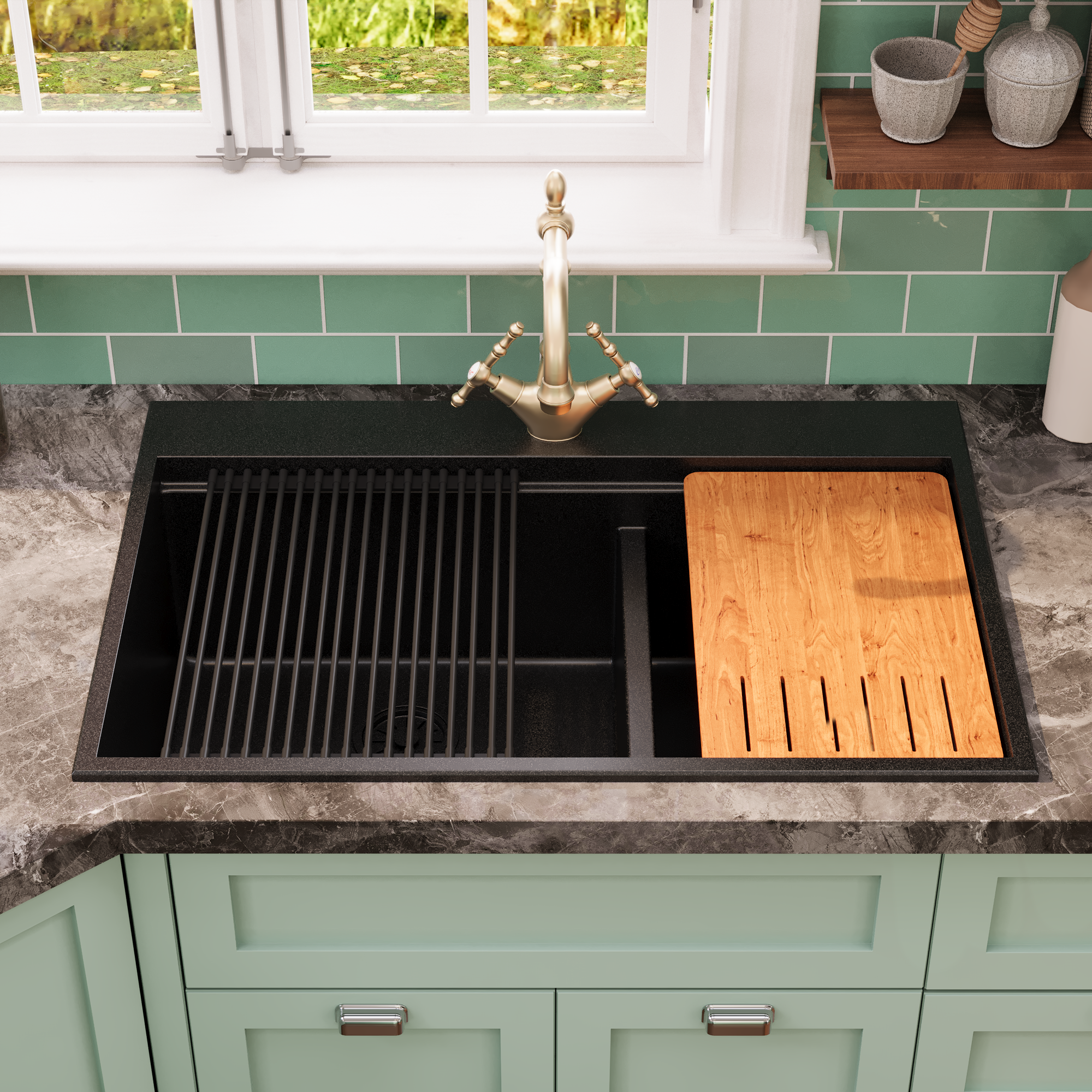 PERCH 22" D Rectangular Drop-in Kitchen Sink, Granite Composite With Multiple Styles