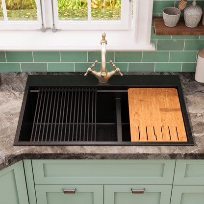 PERCH 22" D Rectangular Drop-in Kitchen Sink, Granite Composite With Multiple Styles