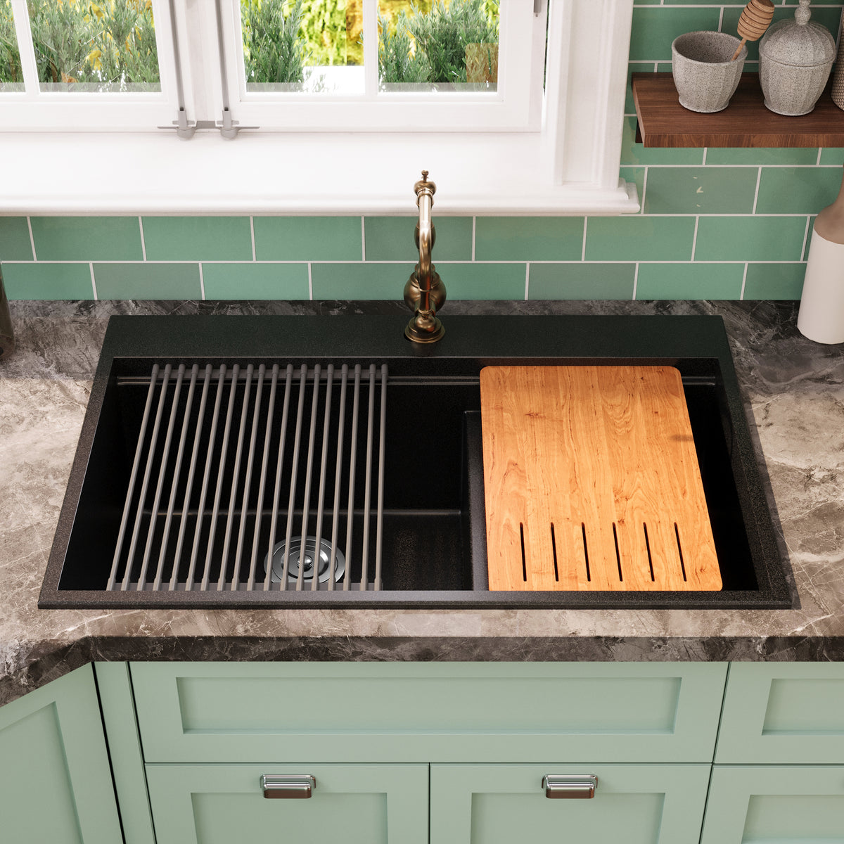 DeerValley DV-1K0170 Granite Composite Kitchen Sink with Cutting Board Kit