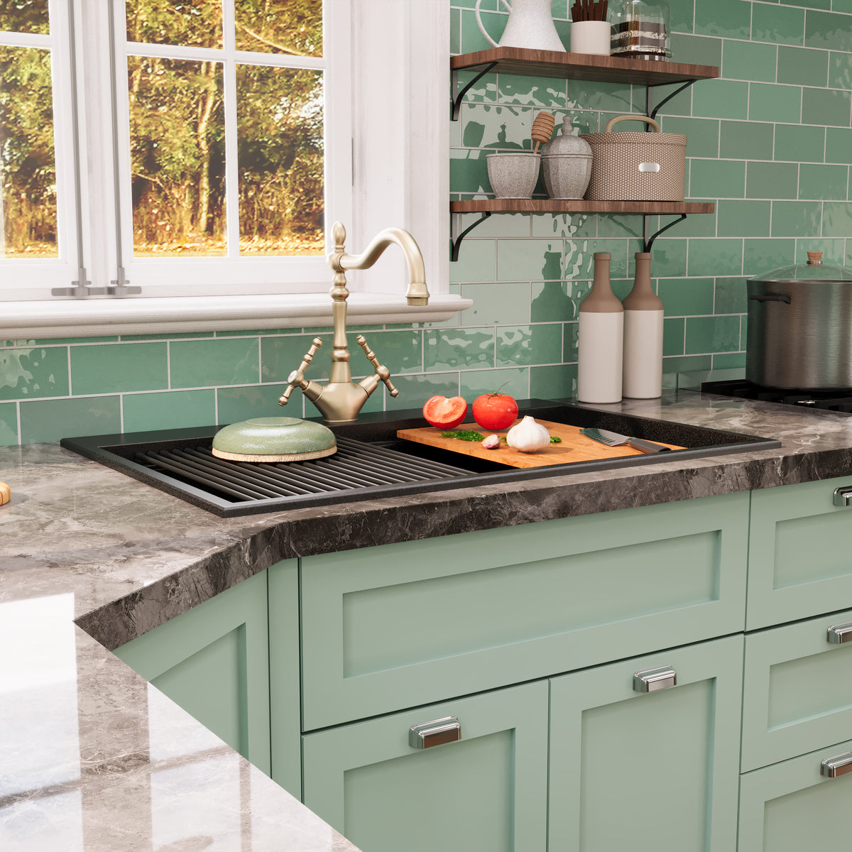 DeerValley DV-1K0170 Granite Composite Kitchen Sink with Cutting Board Kit