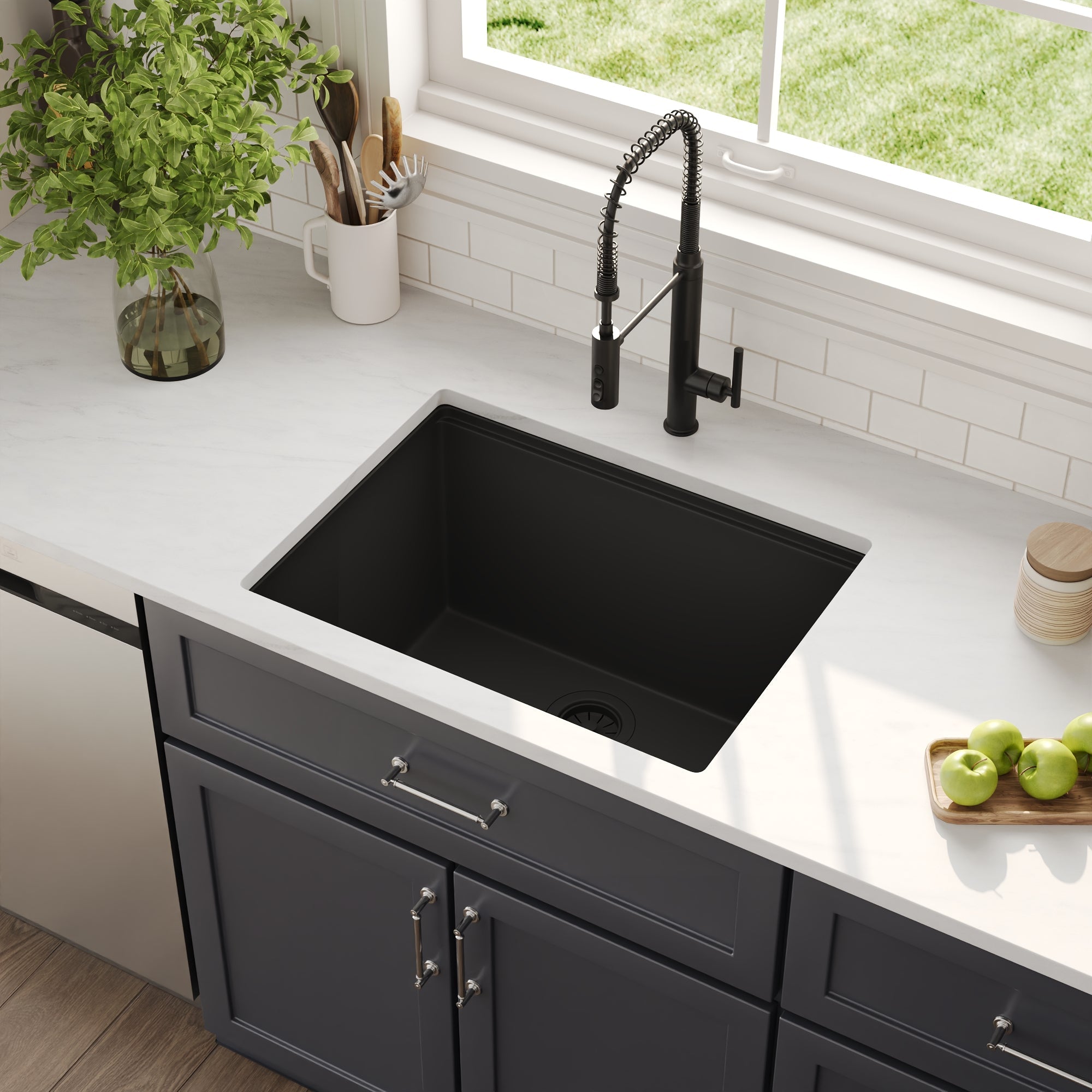 25"x19" Rectangular Drop-in Kitchen Sink, Granite Composite With Multiple Styles