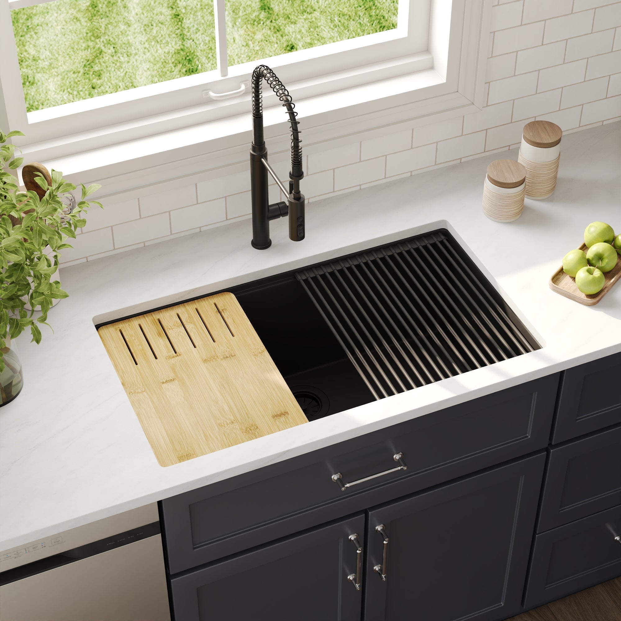 25"x19" Rectangular Drop-in Kitchen Sink, Granite Composite With Multiple Styles