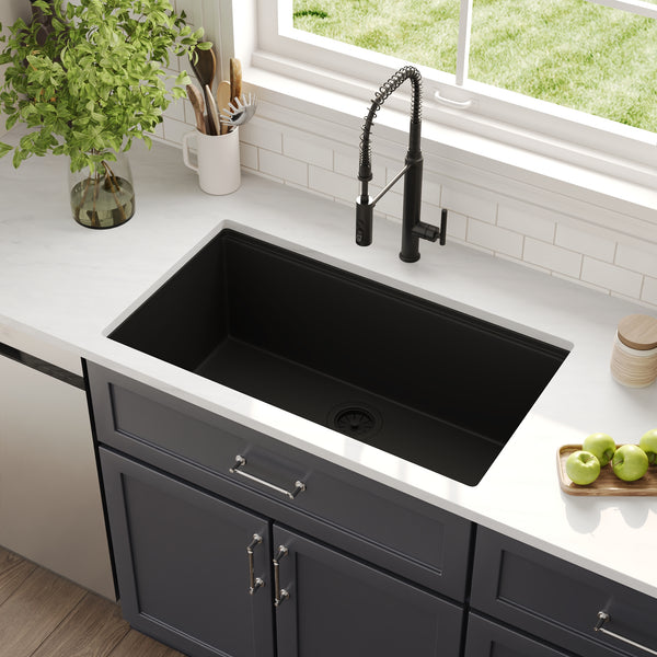 25"x19" Rectangular Drop-in Kitchen Sink, Granite Composite With Multiple Styles