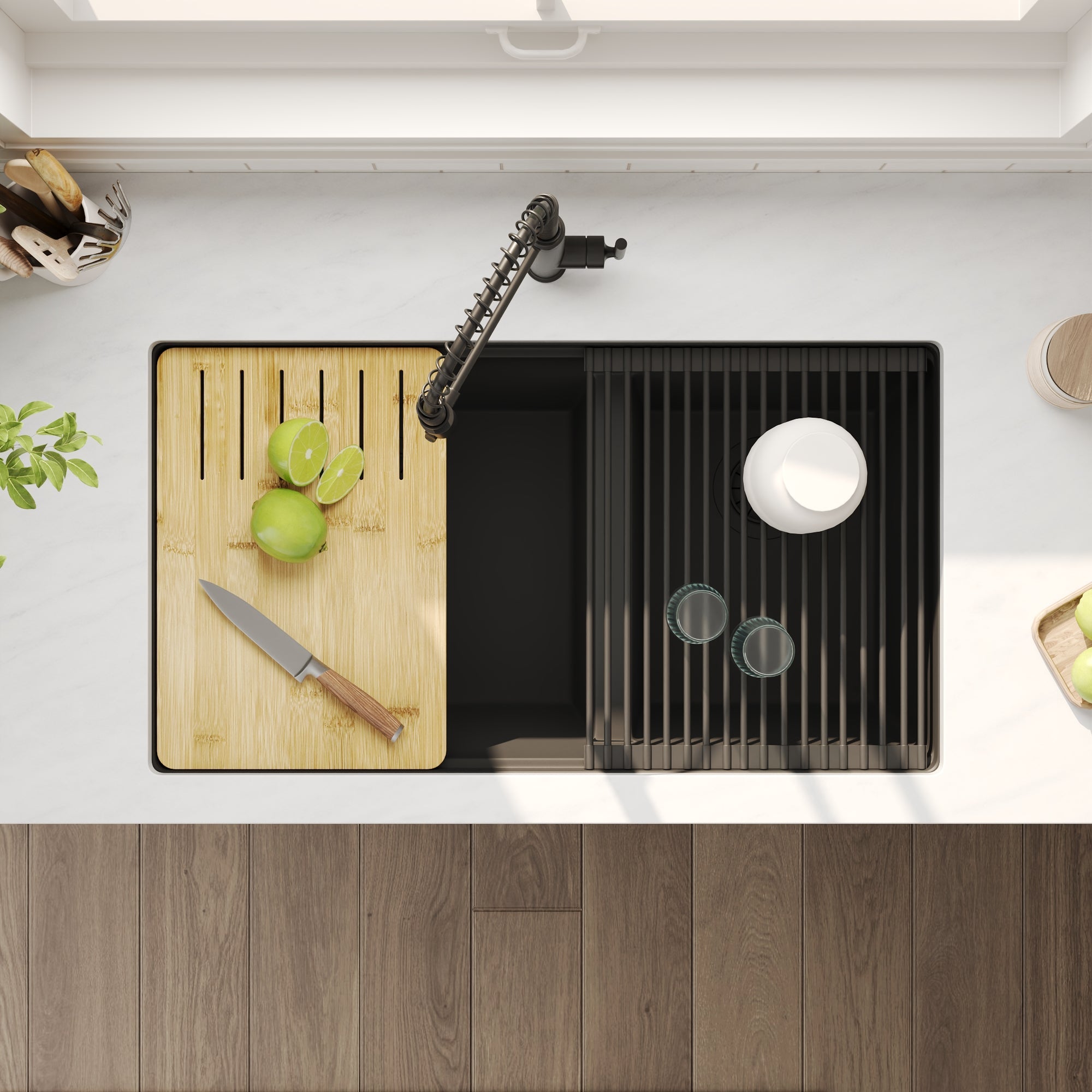 25"x19" Rectangular Drop-in Kitchen Sink, Granite Composite With Multiple Styles