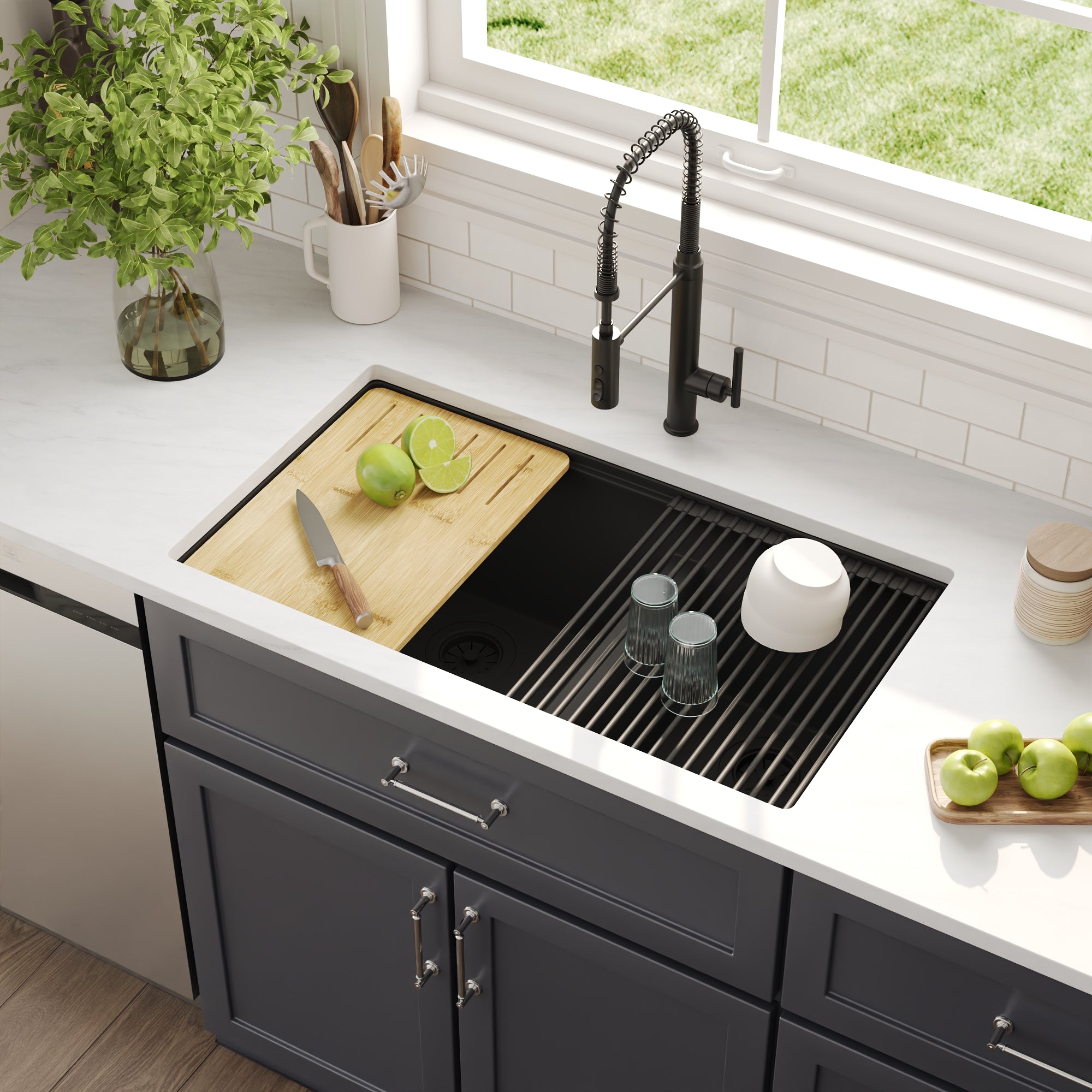 25"x19" Rectangular Drop-in Kitchen Sink, Granite Composite With Multiple Styles