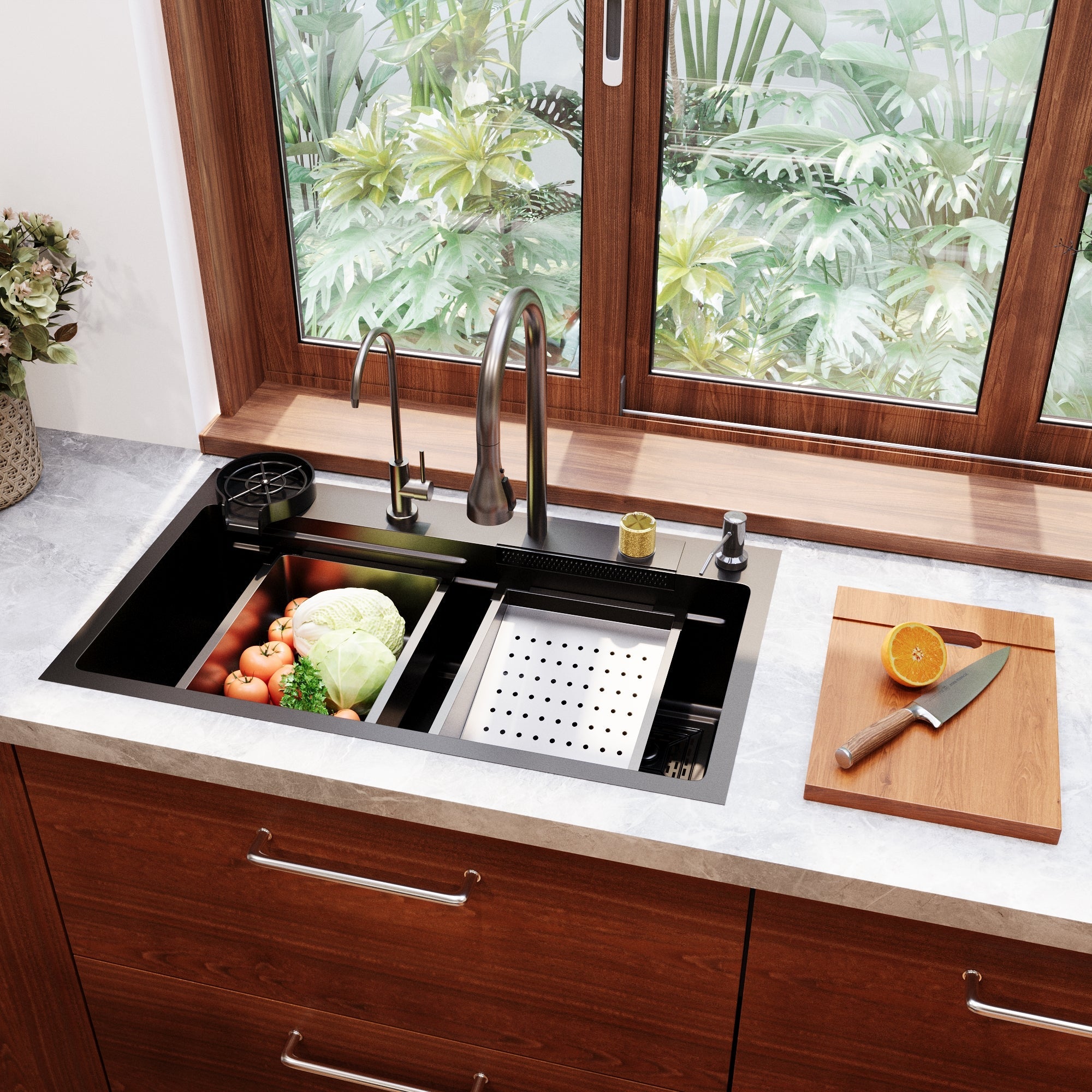 29.5" x 18" Rectangular Stainless Steel Kitchen Sink, Multifunction with Multiple Sizes