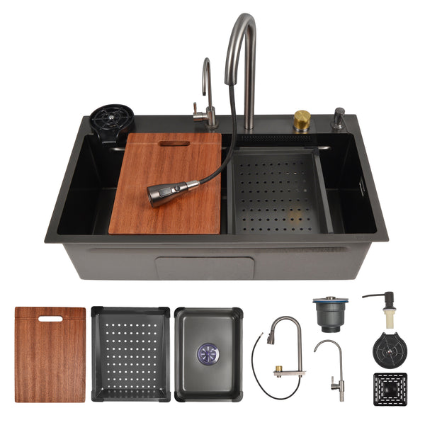 29.5" x 18" Rectangular Stainless Steel Kitchen Sink, Multifunction with Multiple Sizes