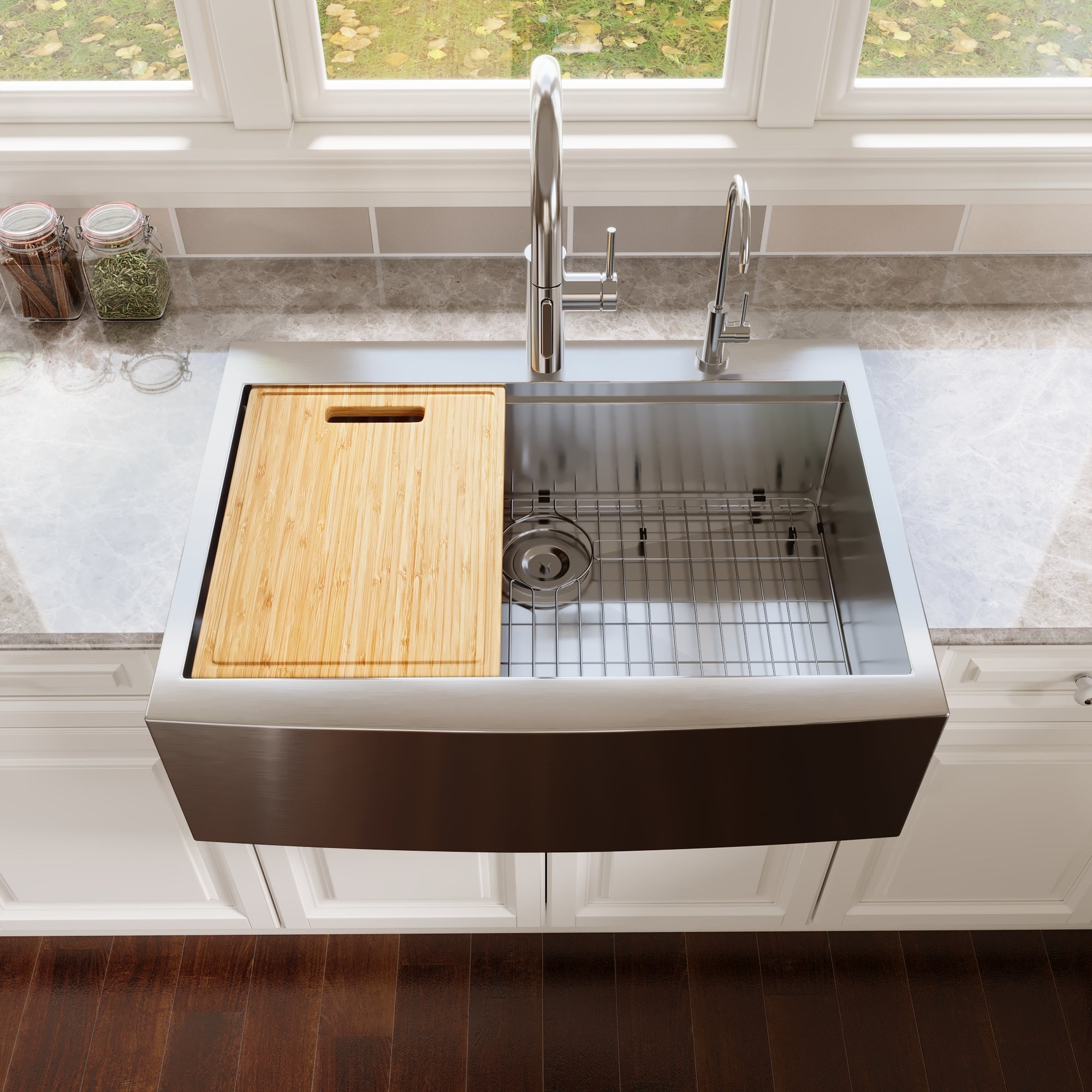 30" Rectangular Workstation Farmhouse Kitchen Sink, Stainless Steel Single Bowl With Multiple Sizes