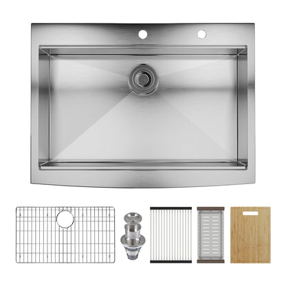 30" Rectangular Workstation Farmhouse Kitchen Sink, Stainless Steel Single Bowl With Multiple Sizes
