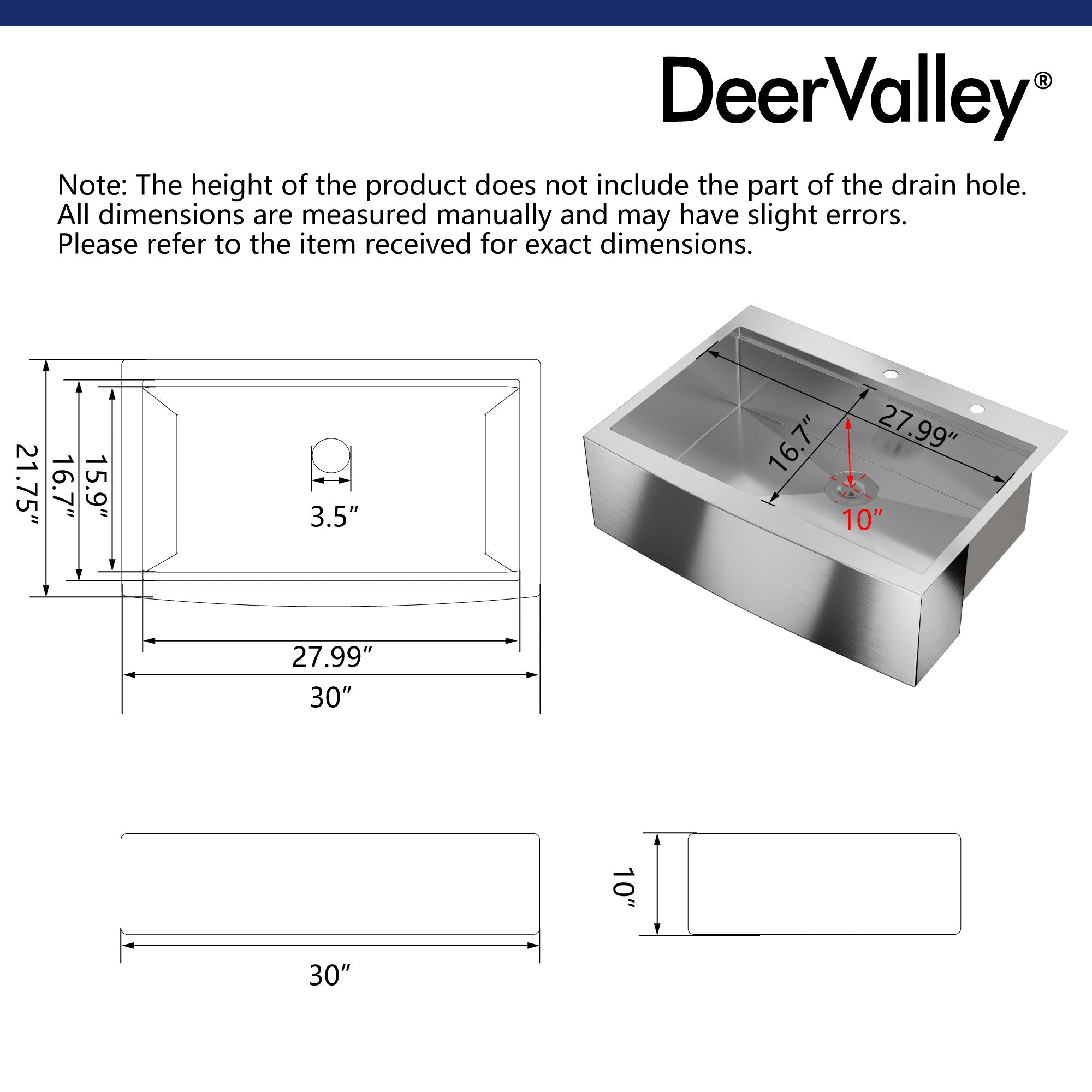 30" Rectangular Workstation Farmhouse Kitchen Sink, Stainless Steel Single Bowl With Multiple Sizes