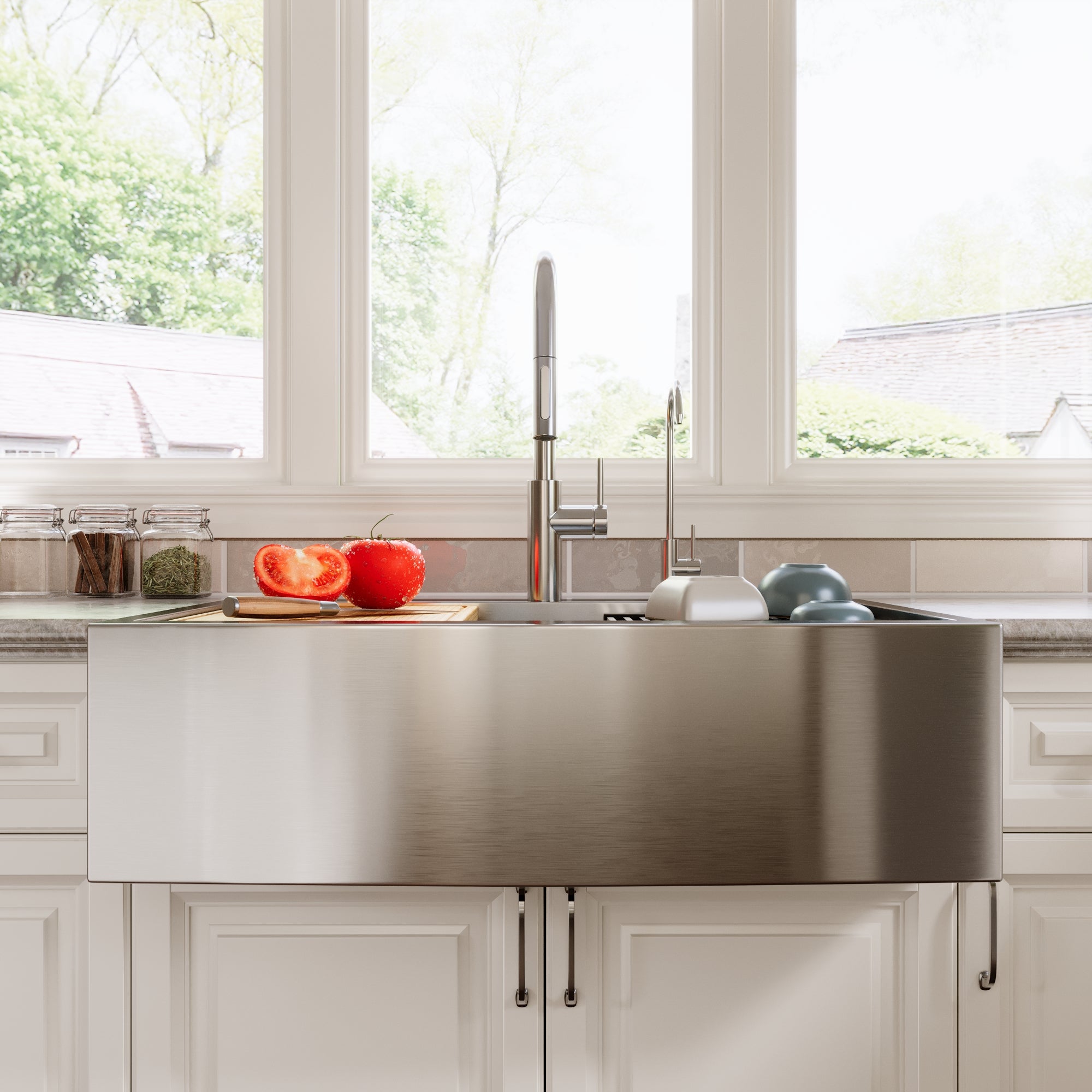 30" Rectangular Workstation Farmhouse Kitchen Sink, Stainless Steel Single Bowl With Multiple Sizes