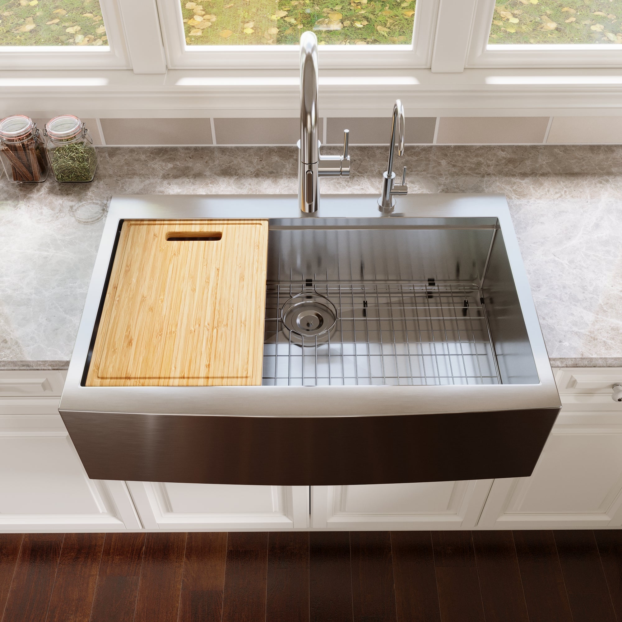 30" Rectangular Workstation Farmhouse Kitchen Sink, Stainless Steel Single Bowl With Multiple Sizes