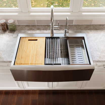 30" Rectangular Workstation Farmhouse Kitchen Sink, Stainless Steel Single Bowl With Multiple Sizes