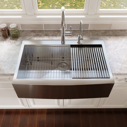 30" Rectangular Workstation Farmhouse Kitchen Sink, Stainless Steel Single Bowl With Multiple Sizes