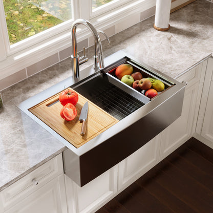 30" Rectangular Workstation Farmhouse Kitchen Sink, Stainless Steel Single Bowl With Multiple Sizes