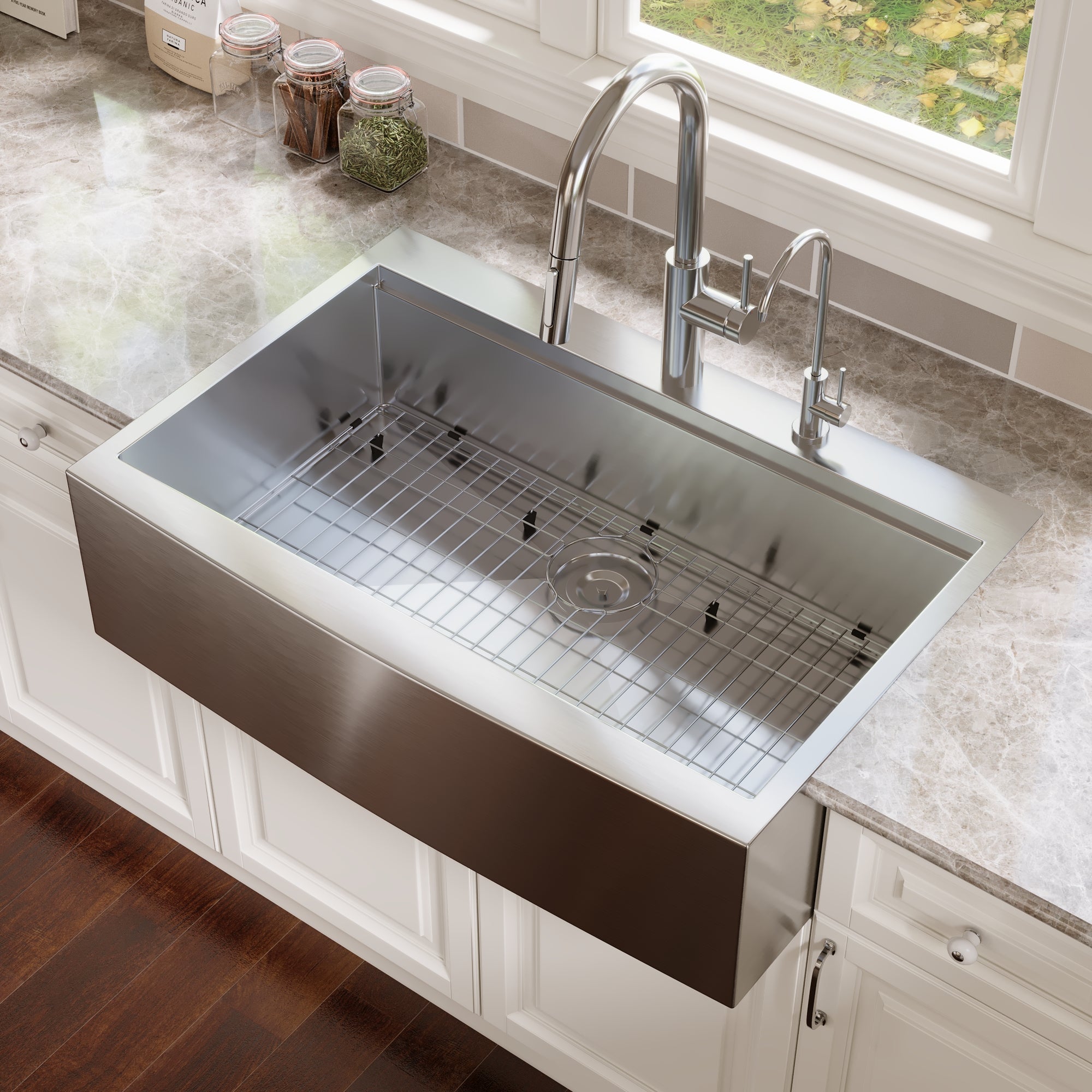 30" Rectangular Workstation Farmhouse Kitchen Sink, Stainless Steel Single Bowl With Multiple Sizes