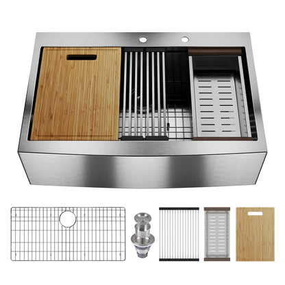 30" Rectangular Workstation Farmhouse Kitchen Sink, Stainless Steel Single Bowl With Multiple Sizes