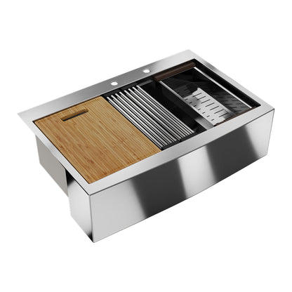 30" Rectangular Workstation Farmhouse Kitchen Sink, Stainless Steel Single Bowl With Multiple Sizes