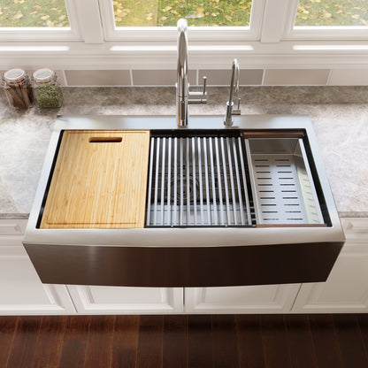 30" Rectangular Workstation Farmhouse Kitchen Sink, Stainless Steel Single Bowl With Multiple Sizes