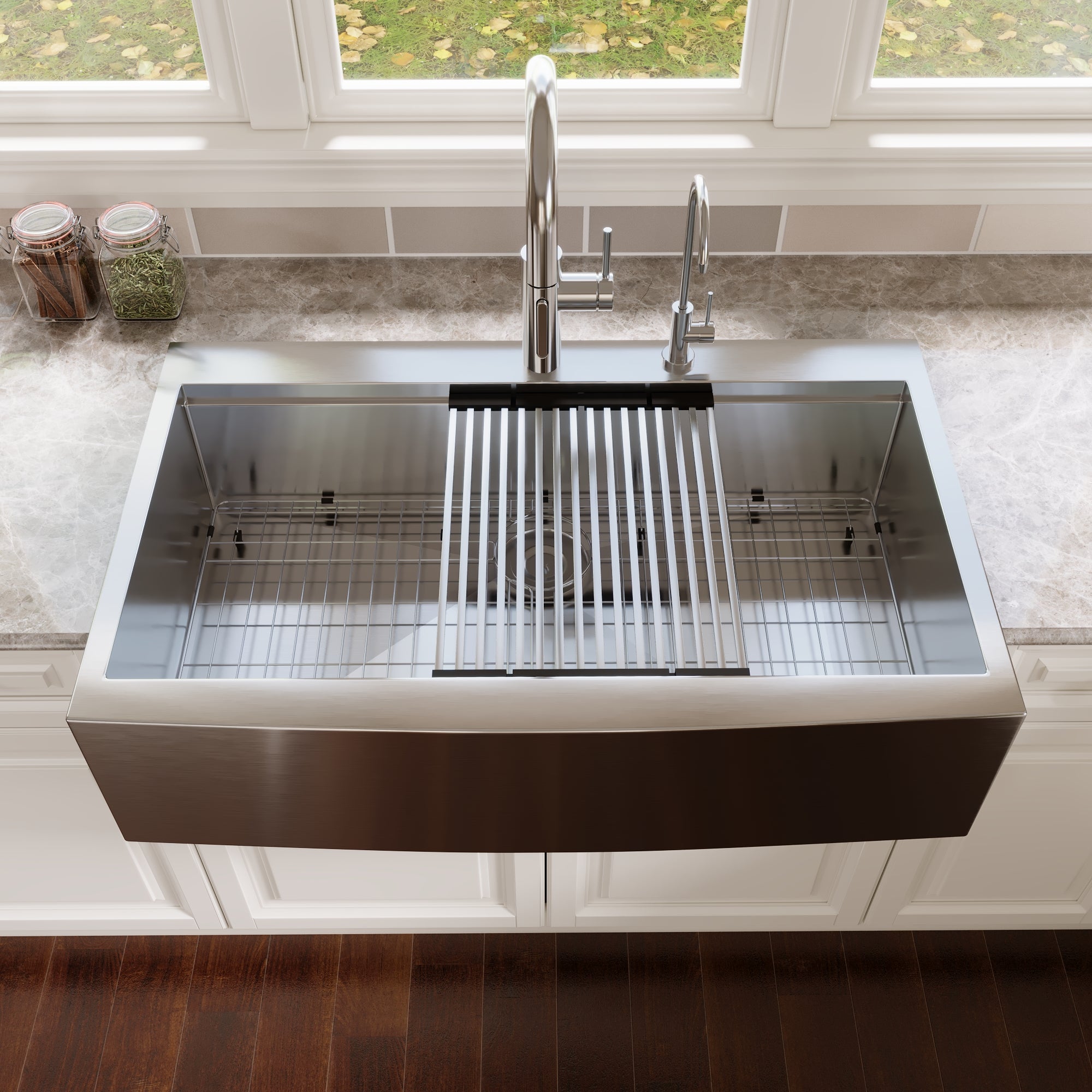 30" Rectangular Workstation Farmhouse Kitchen Sink, Stainless Steel Single Bowl With Multiple Sizes