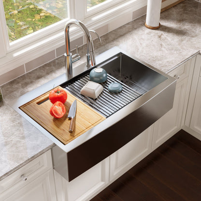 30" Rectangular Workstation Farmhouse Kitchen Sink, Stainless Steel Single Bowl With Multiple Sizes